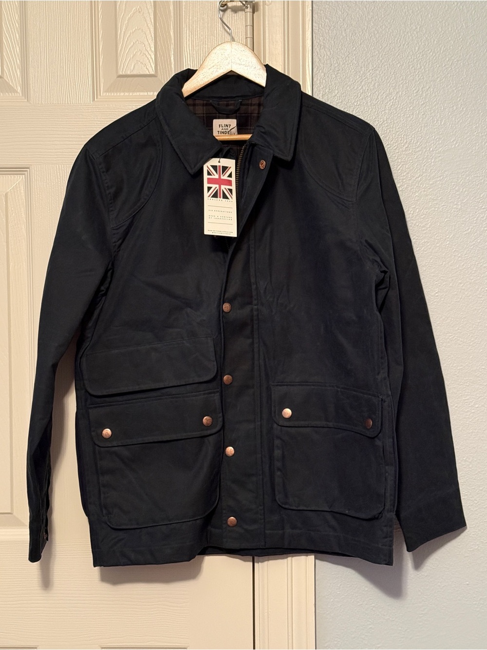 Flint And Tinder Tekwax Waxed Flannel Lined Weatherproof Jacket NWT Mens M Navy